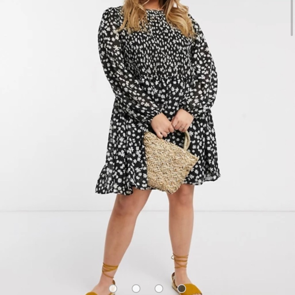 ASOS Black and White Floral Long Sleeve Dress